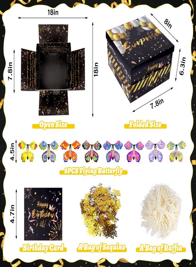 FVNPIHAM Surprise Gift Box Explosion, Birthday Flying Butterfly Explosion Gift Box with 8 Colorful Butterfly Sequins Raffia, Exploding Gifts Boxs for Birthday Gifts Wrapping - Image 4